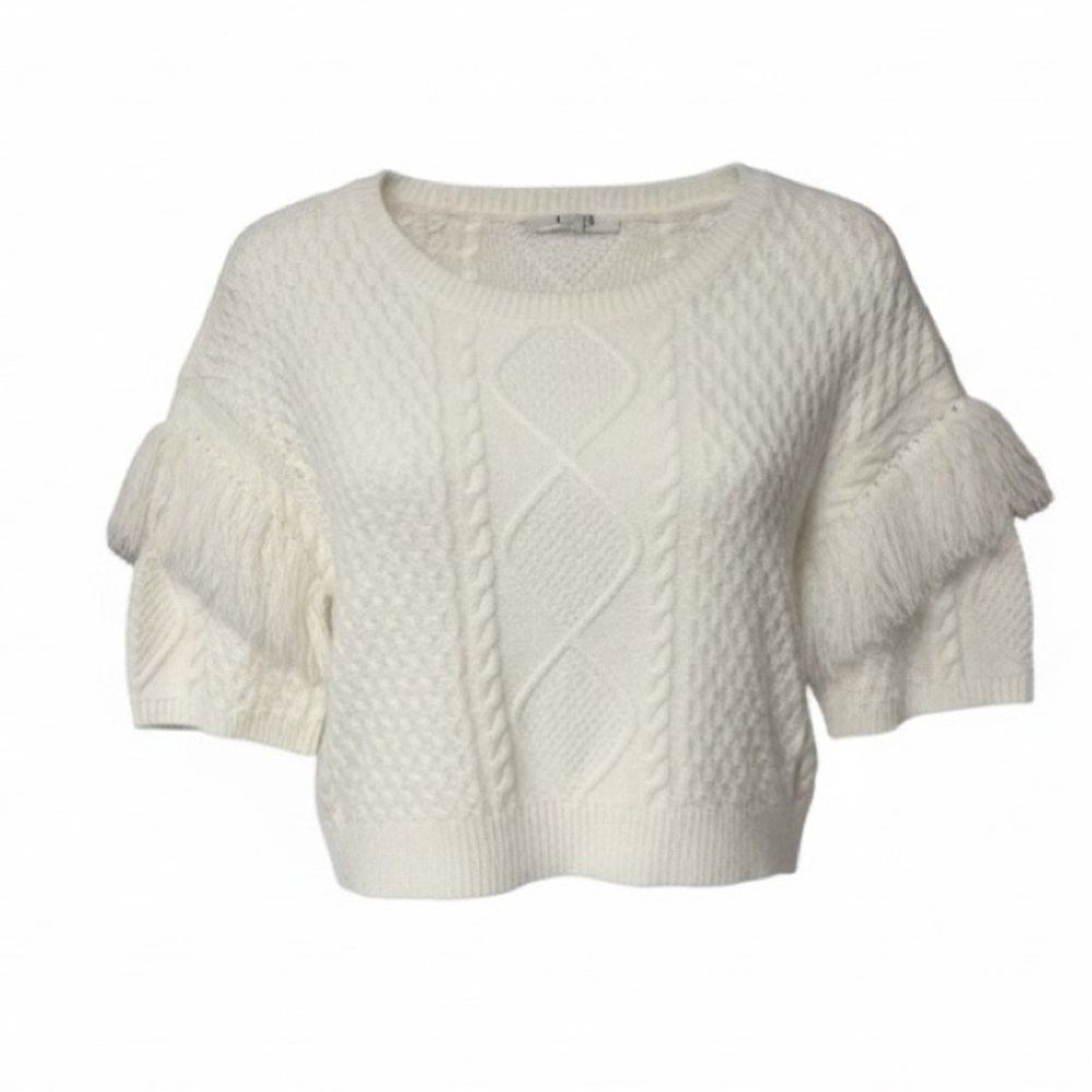 BB Dakota Cable Knit‎ Fringe Sleeve Cropped Sweater - Picture 2 of 8